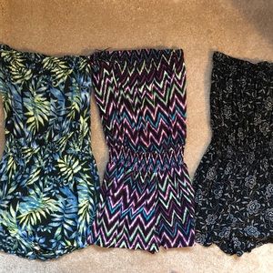 3 strapless rompers
